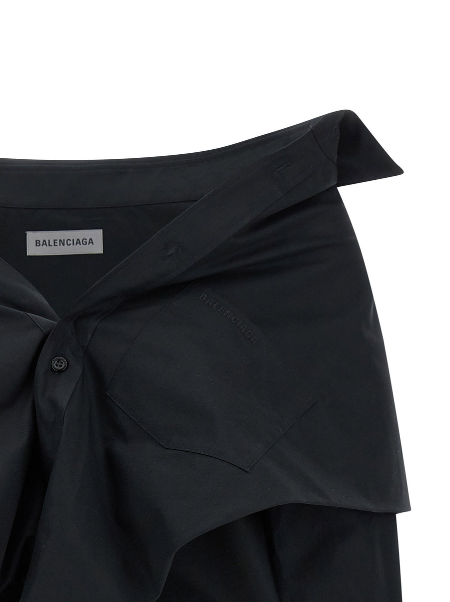 Balenciaga Off The Shoulder Crop Shirt Black 100 Percent Cotton Women