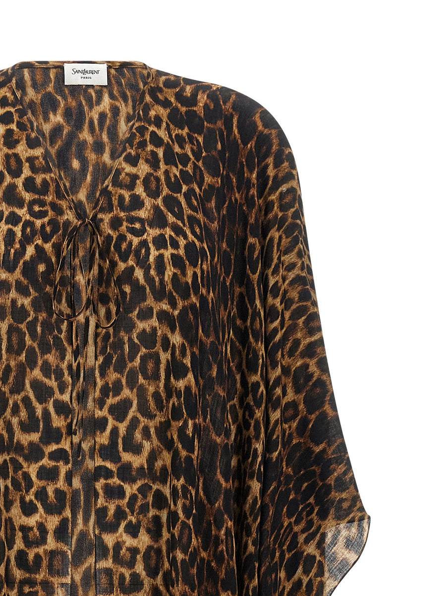 Saint Laurent Animalier Caftan Brown Wool Twill One Size