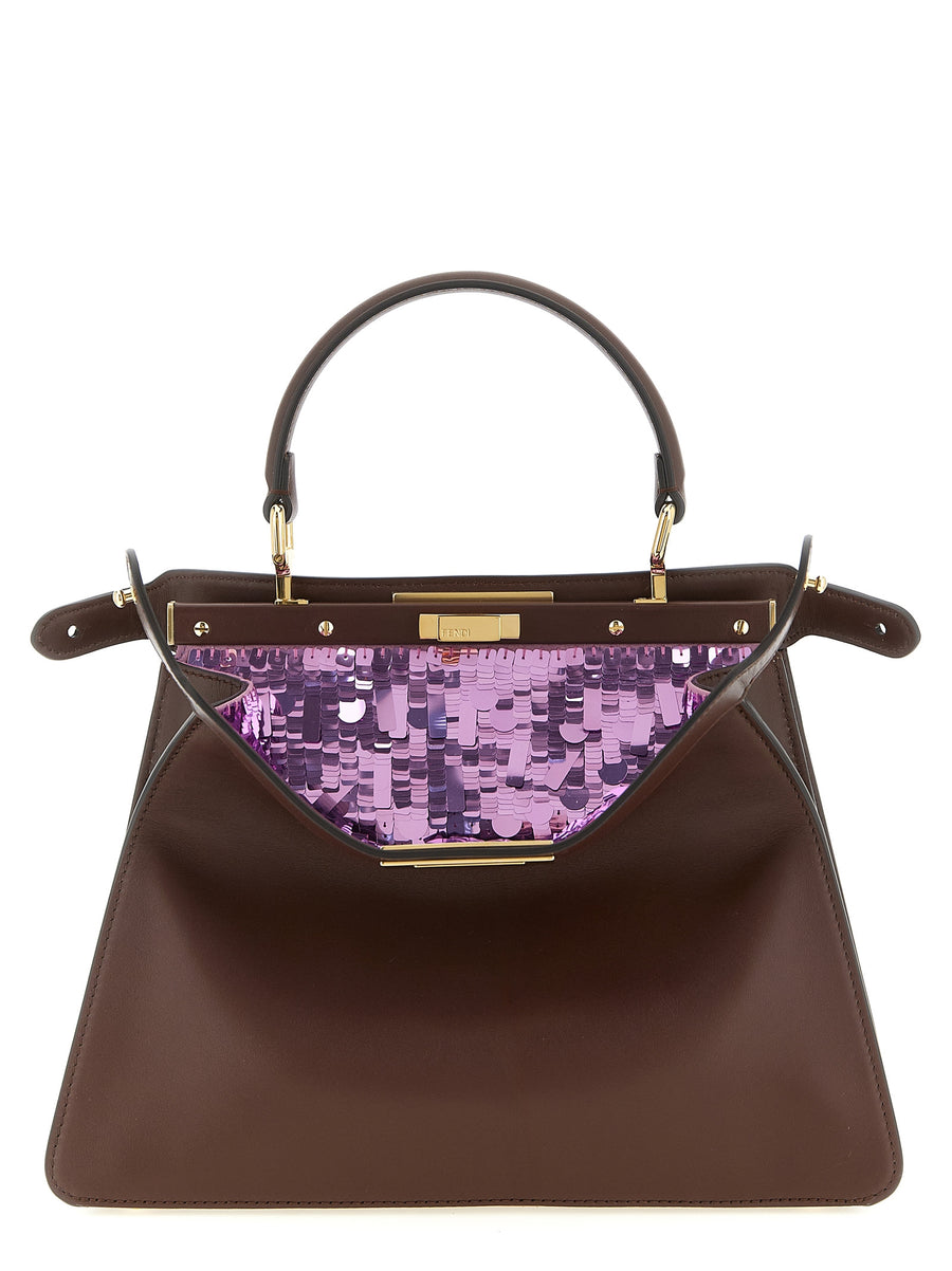 Fendi Peekaboo Iseeu Handbag Luxury Calfskin With Hand Embroidered Interior Structured One Size For Women