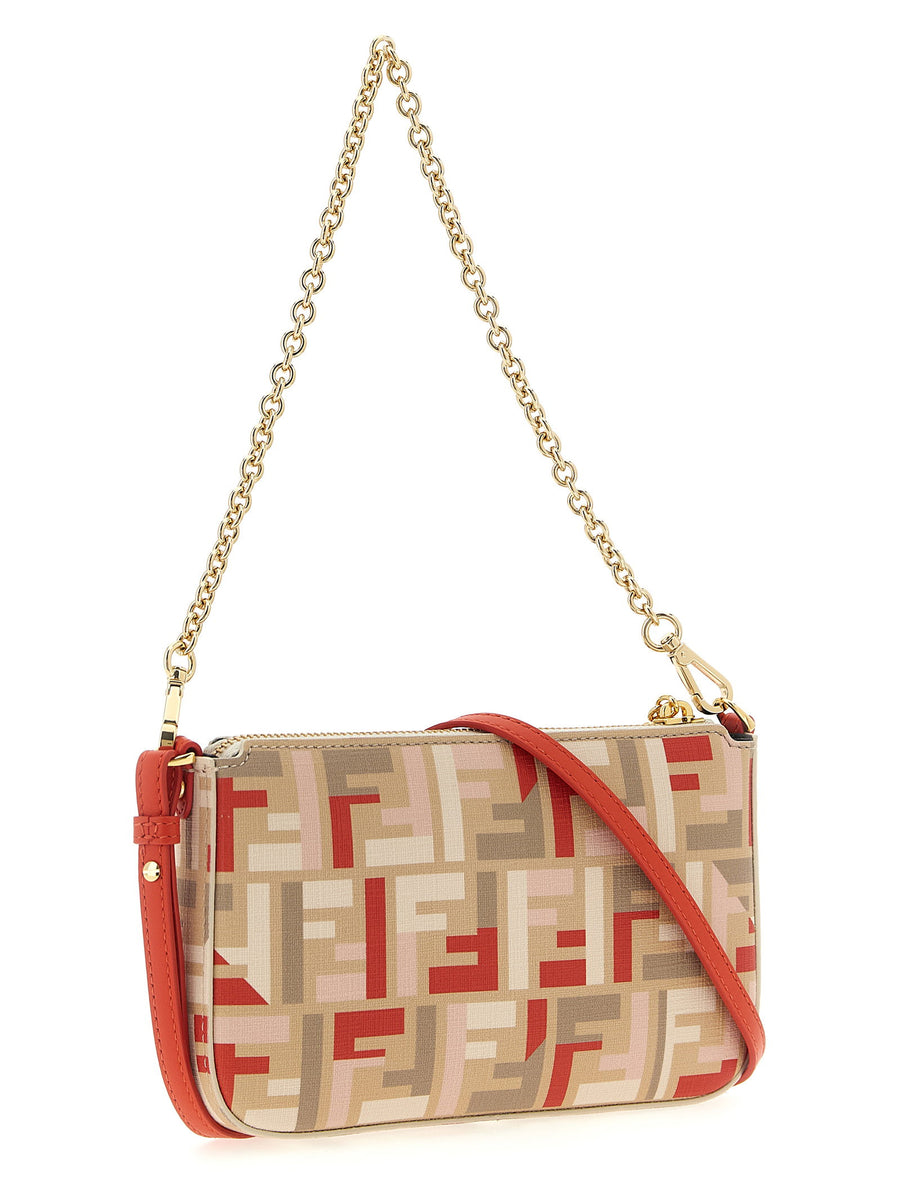 Fendi Baguette Pouch Multicolor FF Pattern Luxury Clutch For Women, Top Zip, Removable Chain