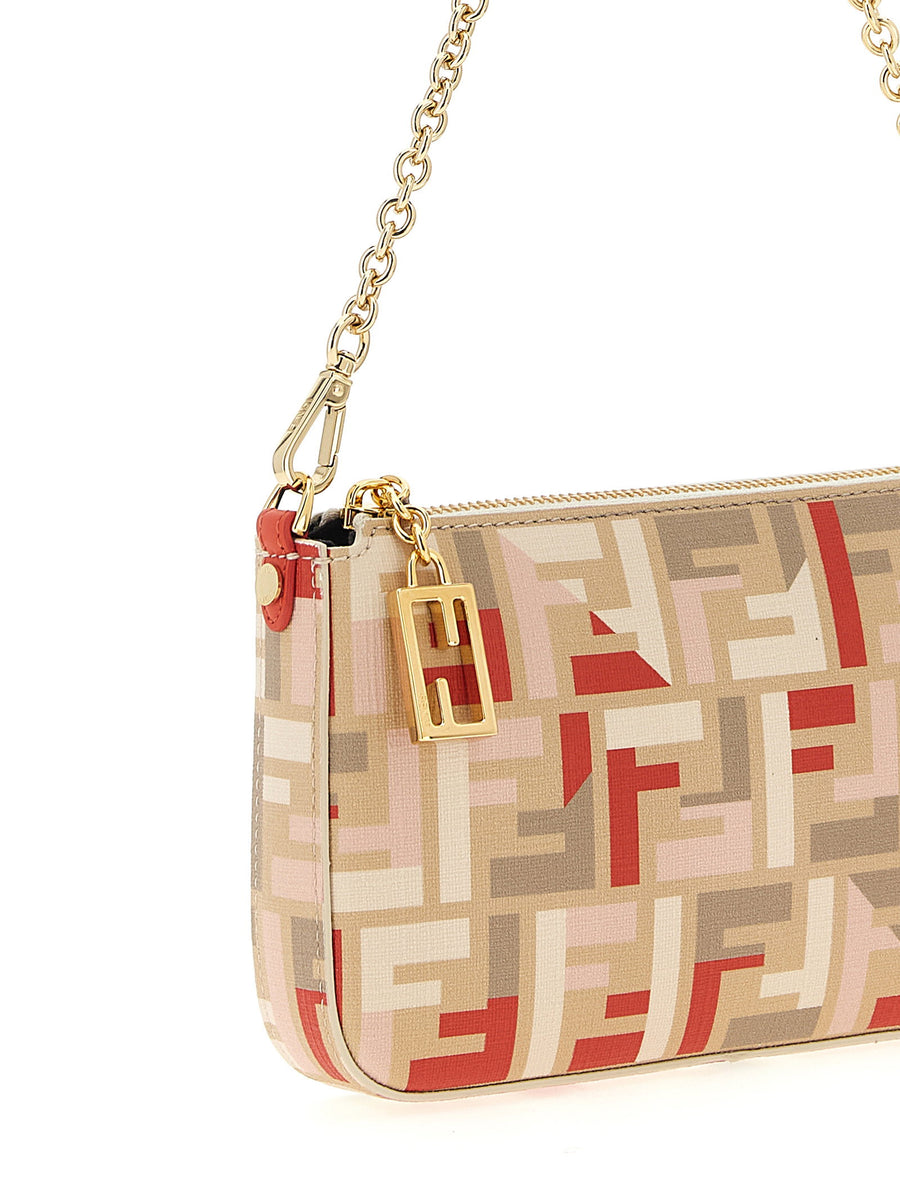 Fendi Baguette Pouch Multicolor FF Pattern Luxury Clutch For Women, Top Zip, Removable Chain