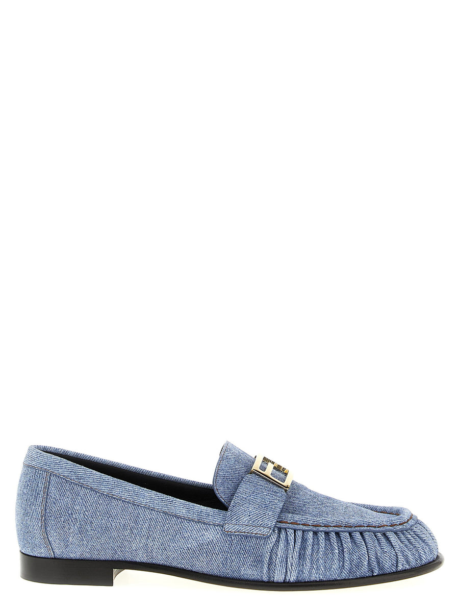 Fendi Baguette Moccasins Light Blue Calfskin Leather Women