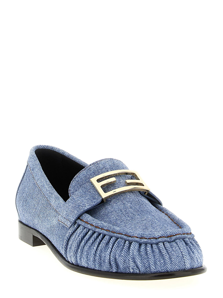 Fendi Baguette Moccasins Light Blue Calfskin Leather Women