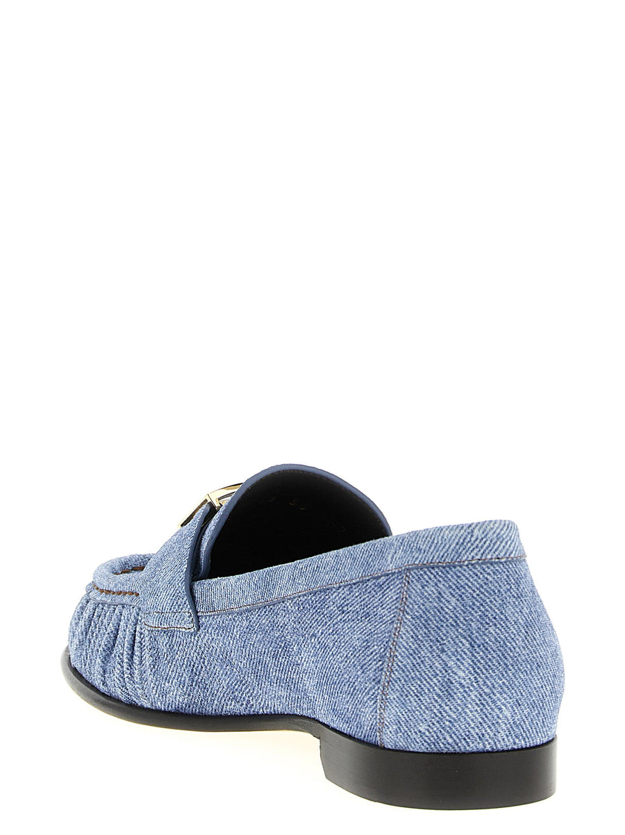 Fendi Baguette Moccasins Light Blue Calfskin Leather Women