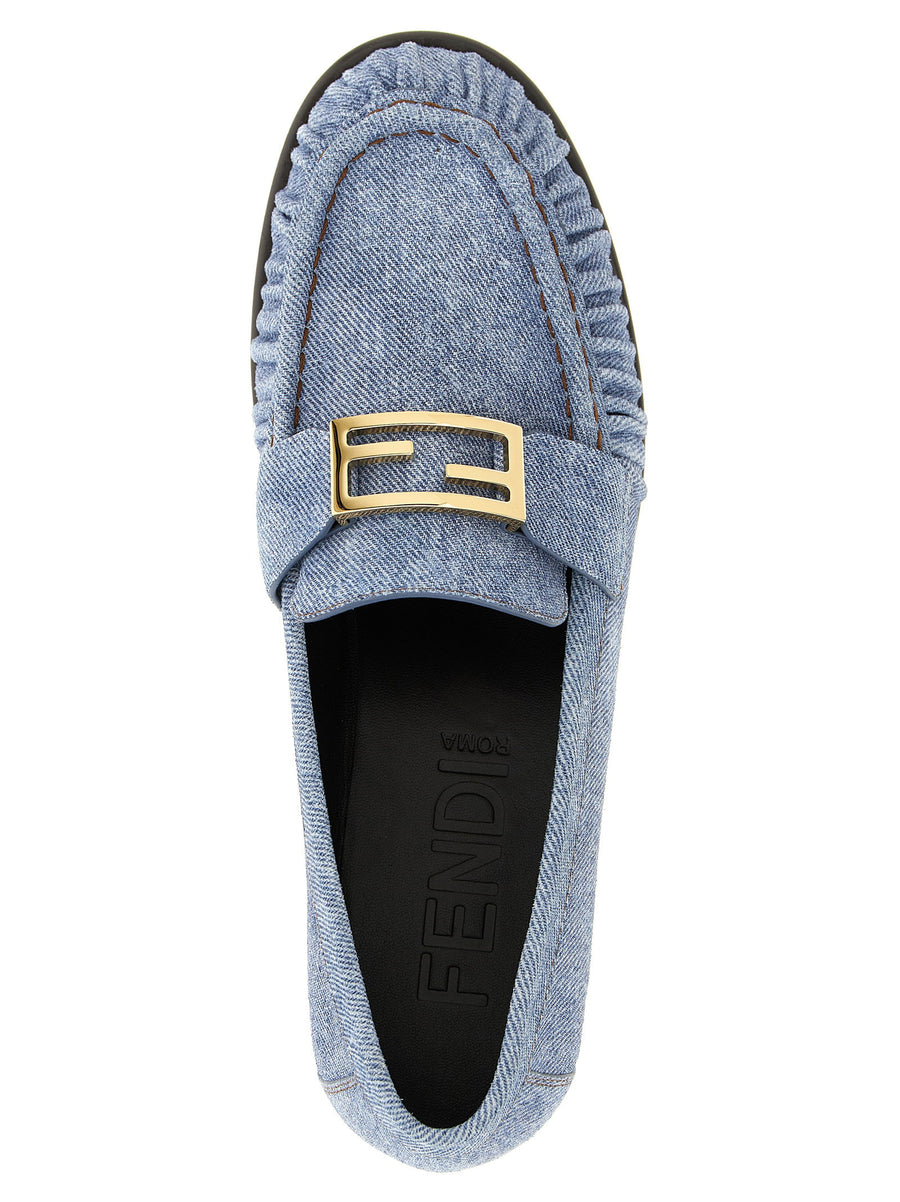 Fendi Baguette Moccasins Light Blue Calfskin Leather Women