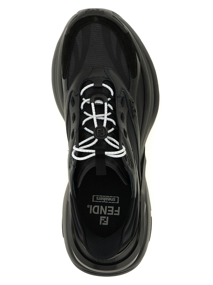 Fendi F Light Sneakers For Women In Black Leather And Mesh