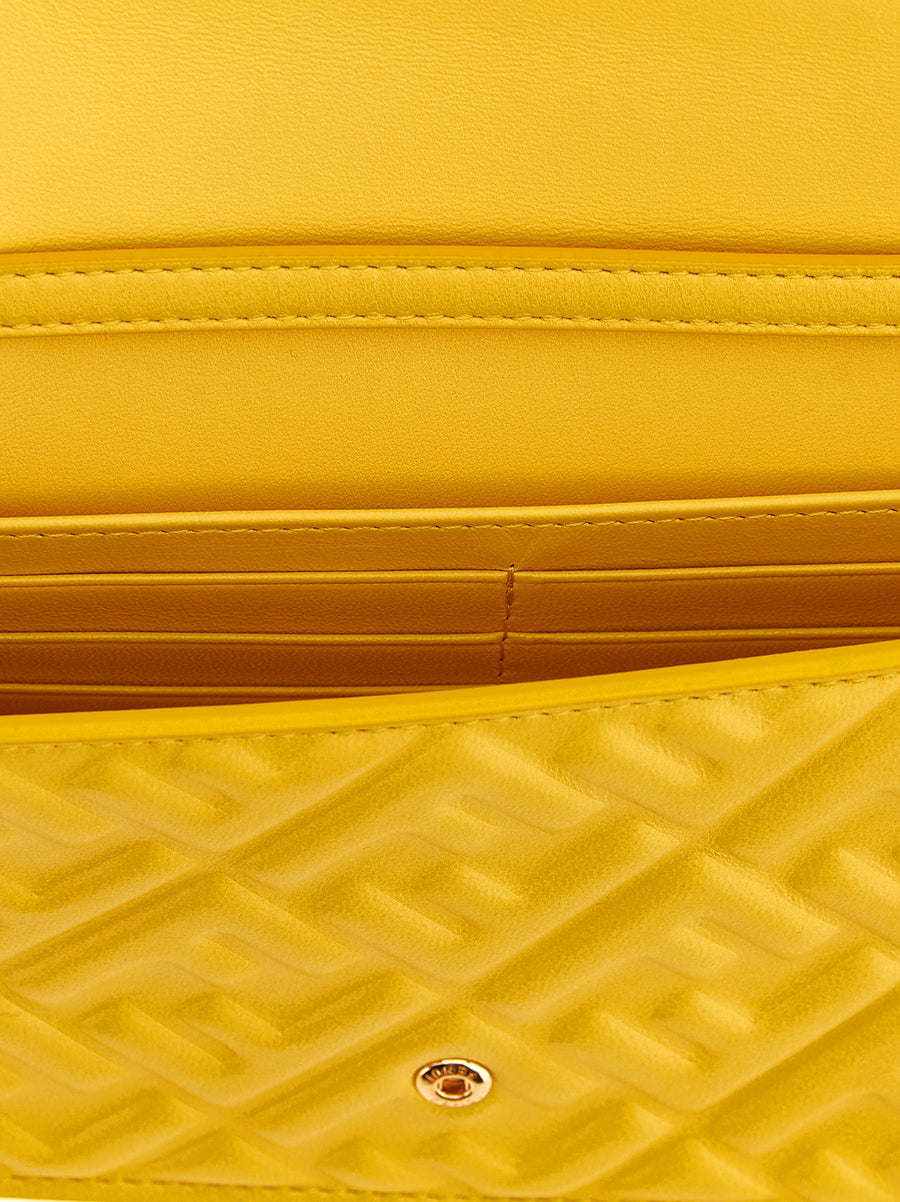 Fendi Baguette Wallet On Chain Yellow Lamb Leather With FF Embossed 3D Pattern For Women
