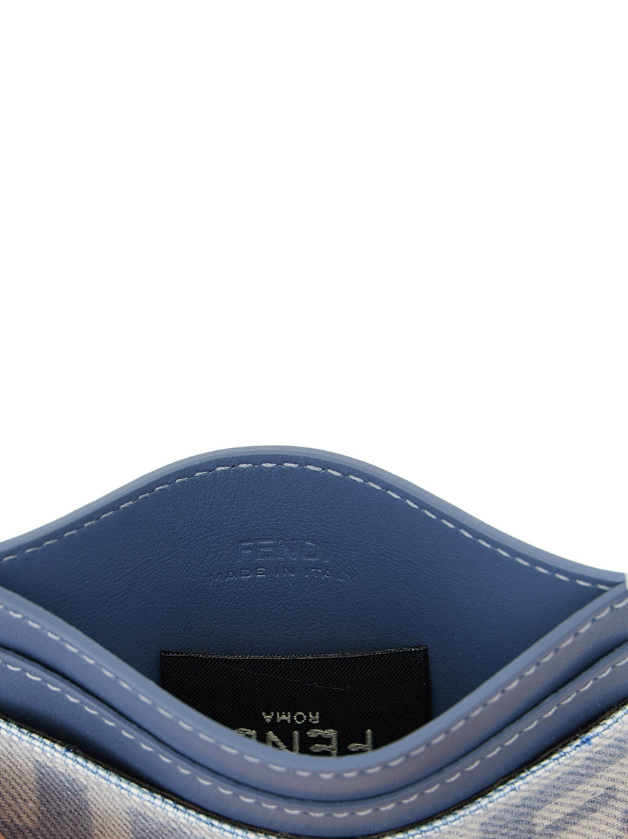 Fendi Baguette Card Holder Blue Denim with FF Monogram Leather for Women Luxury Compact Accessory