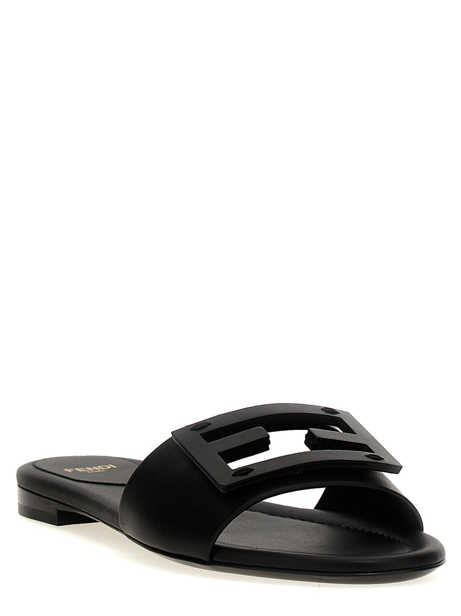 Fendi Baguette Sandals for Women Black Calfskin Leather Minimalist Luxury FF Logo