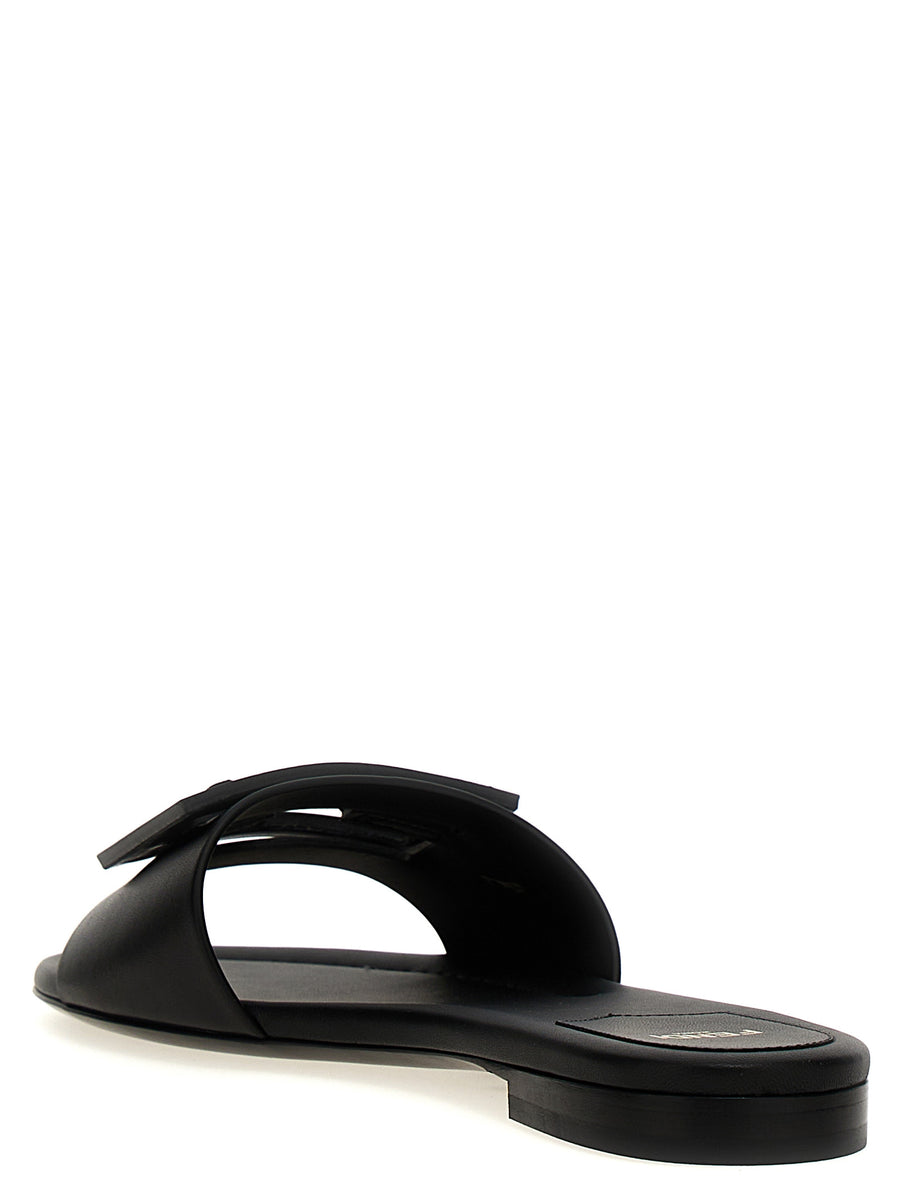 Fendi Baguette Sandals for Women Black Calfskin Leather Minimalist Luxury FF Logo