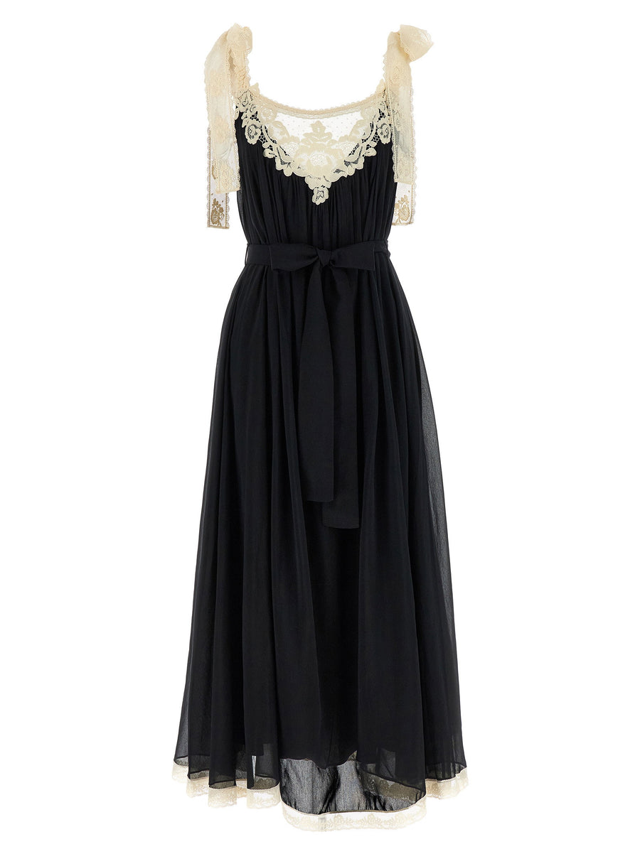 Zimmermann Roselight Dress White Black Cotton Silk Lace Insets Bow
