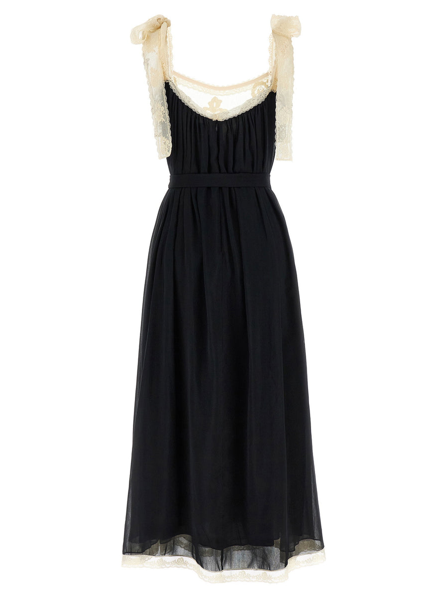 Zimmermann Roselight Dress White Black Cotton Silk Lace Insets Bow