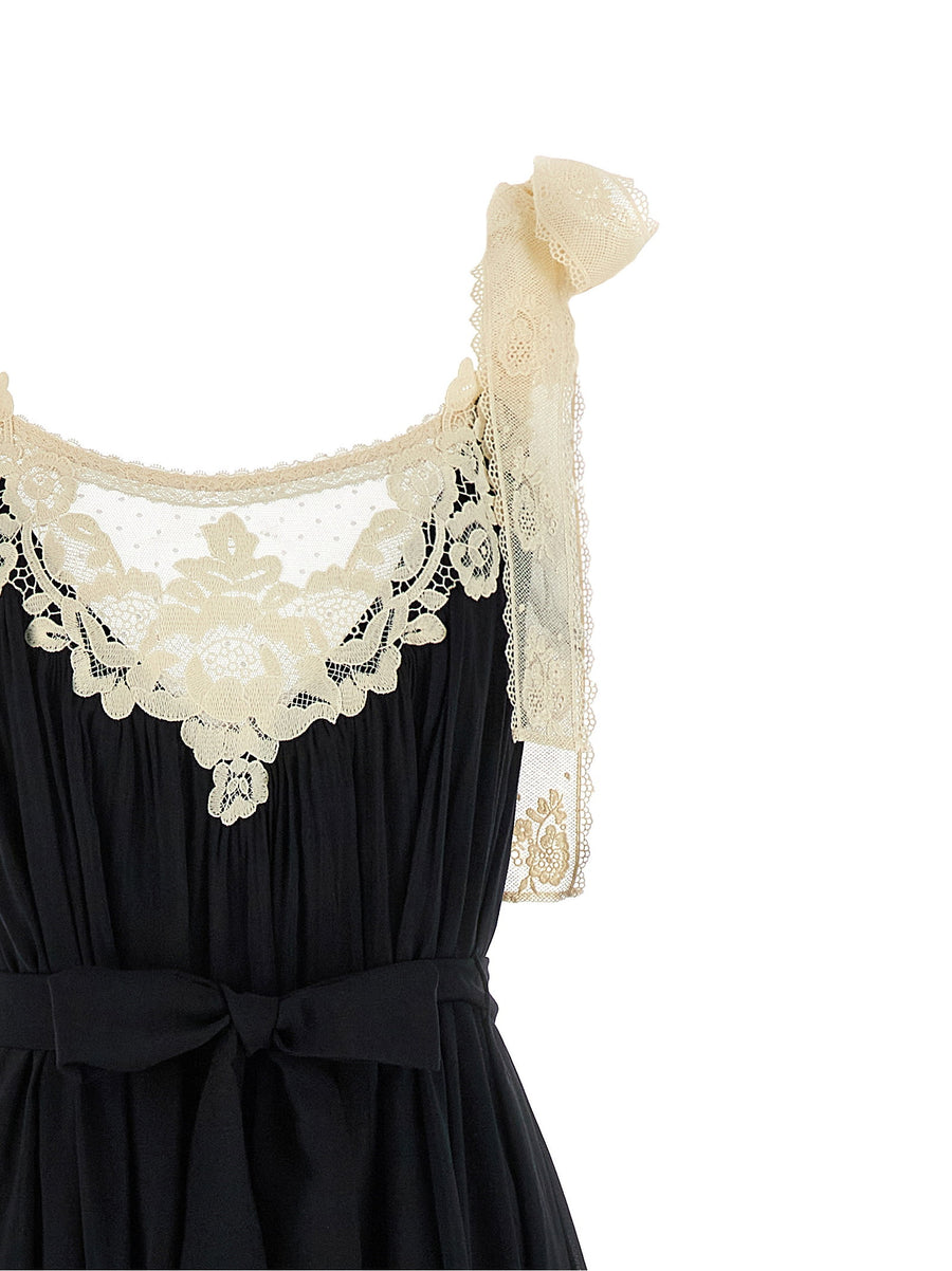 Zimmermann Roselight Dress White Black Cotton Silk Lace Insets Bow