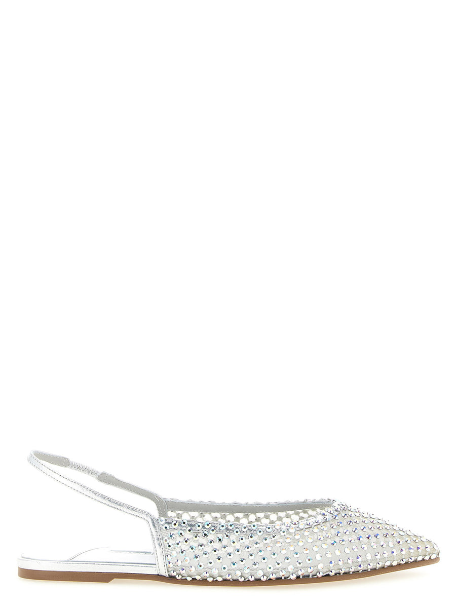 Le Silla Gilda Crystal Embellished Silver Mesh Ballet Flats Slingback