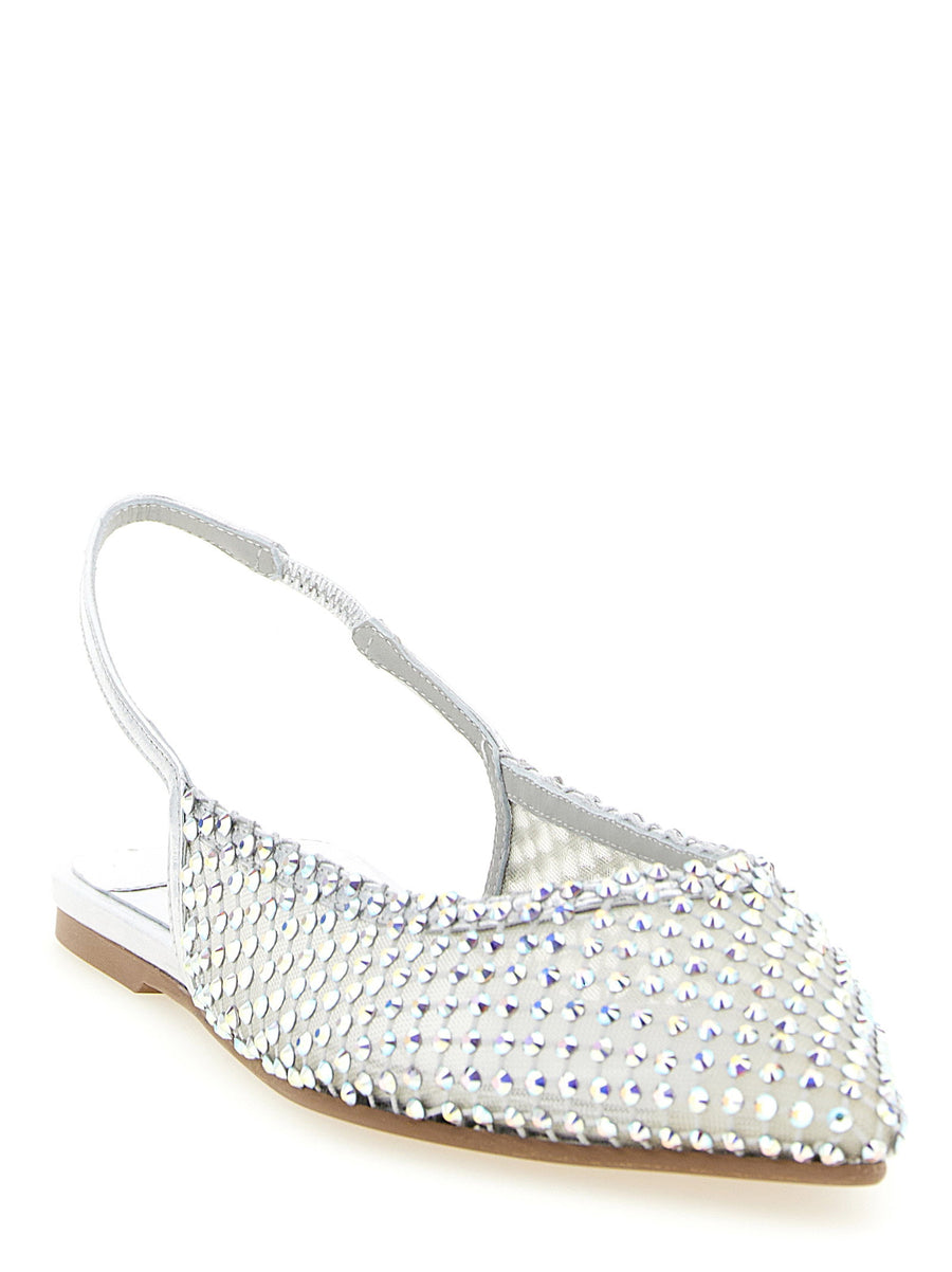 Le Silla Gilda Crystal Embellished Silver Mesh Ballet Flats Slingback