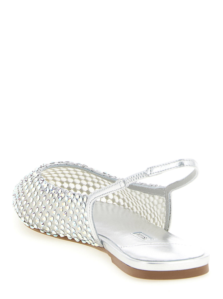 Le Silla Gilda Crystal Embellished Silver Mesh Ballet Flats Slingback