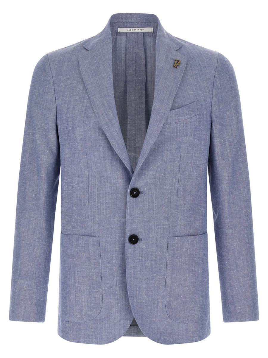 Pal Zileri Brera Blazer Light Blue Wool Cotton Linen Blend Unlined Single Breasted Luxury Jacket For Women