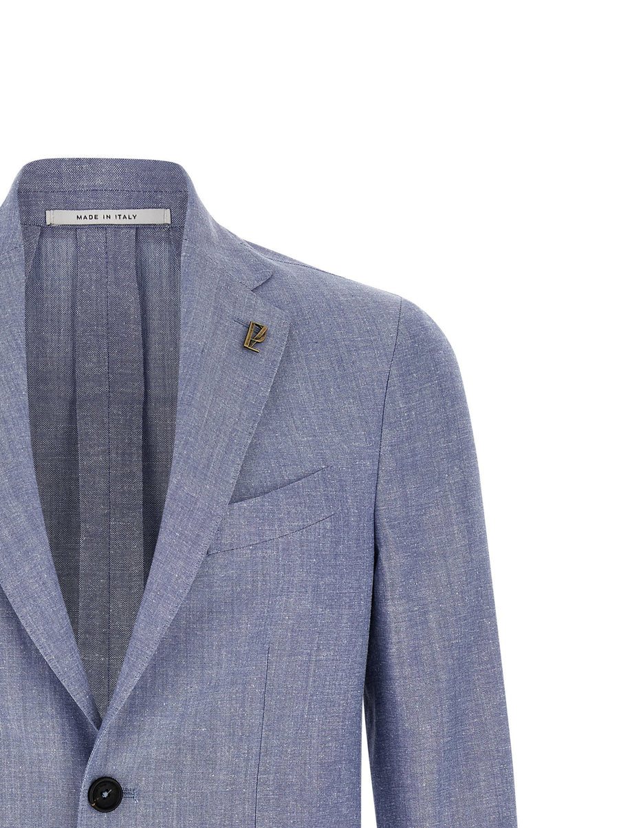 Pal Zileri Brera Blazer Light Blue Wool Cotton Linen Blend Unlined Single Breasted Luxury Jacket For Women