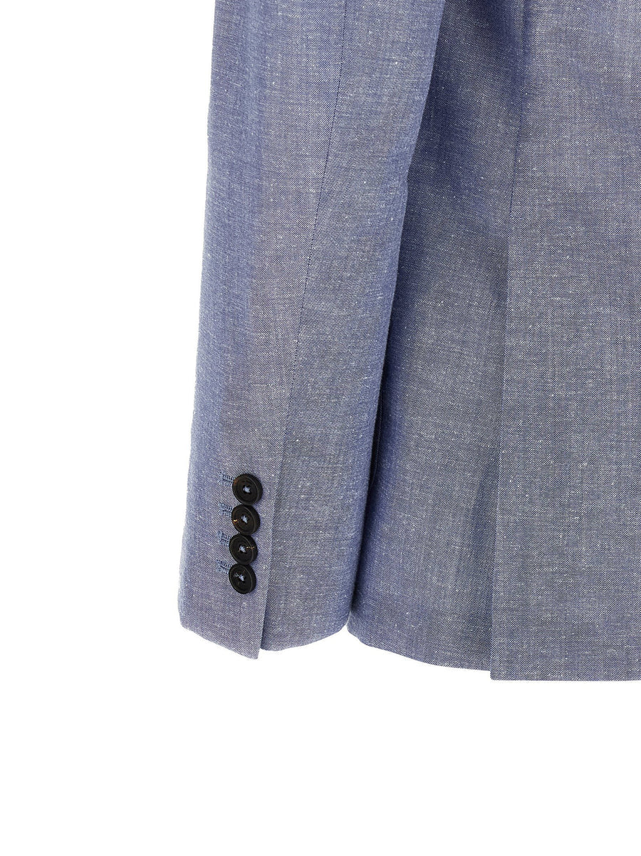 Pal Zileri Brera Blazer Light Blue Wool Cotton Linen Blend Unlined Single Breasted Luxury Jacket For Women
