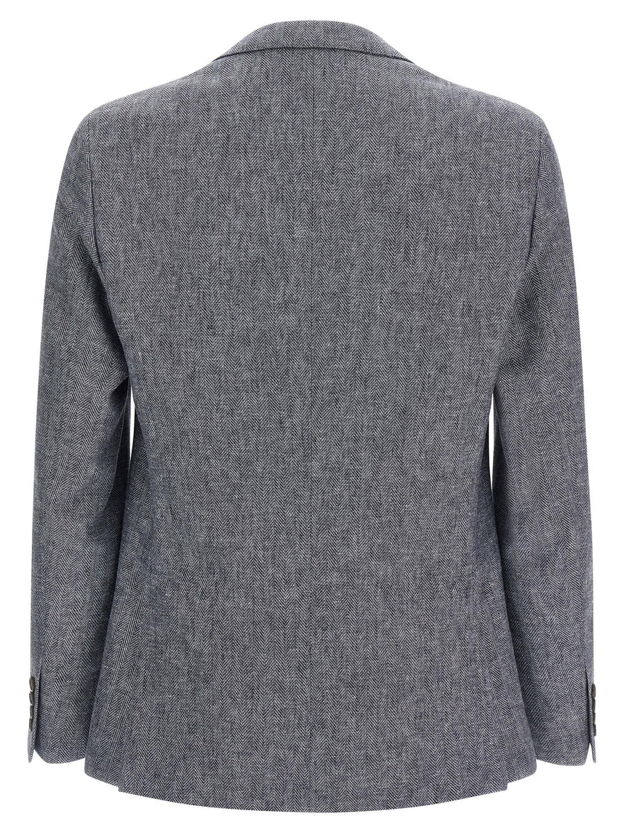 Pal Zileri Brera Blue Linen-Blend Blazer For Women With Elegant Chevron Texture Italian Tailoring Smart Casual Looks