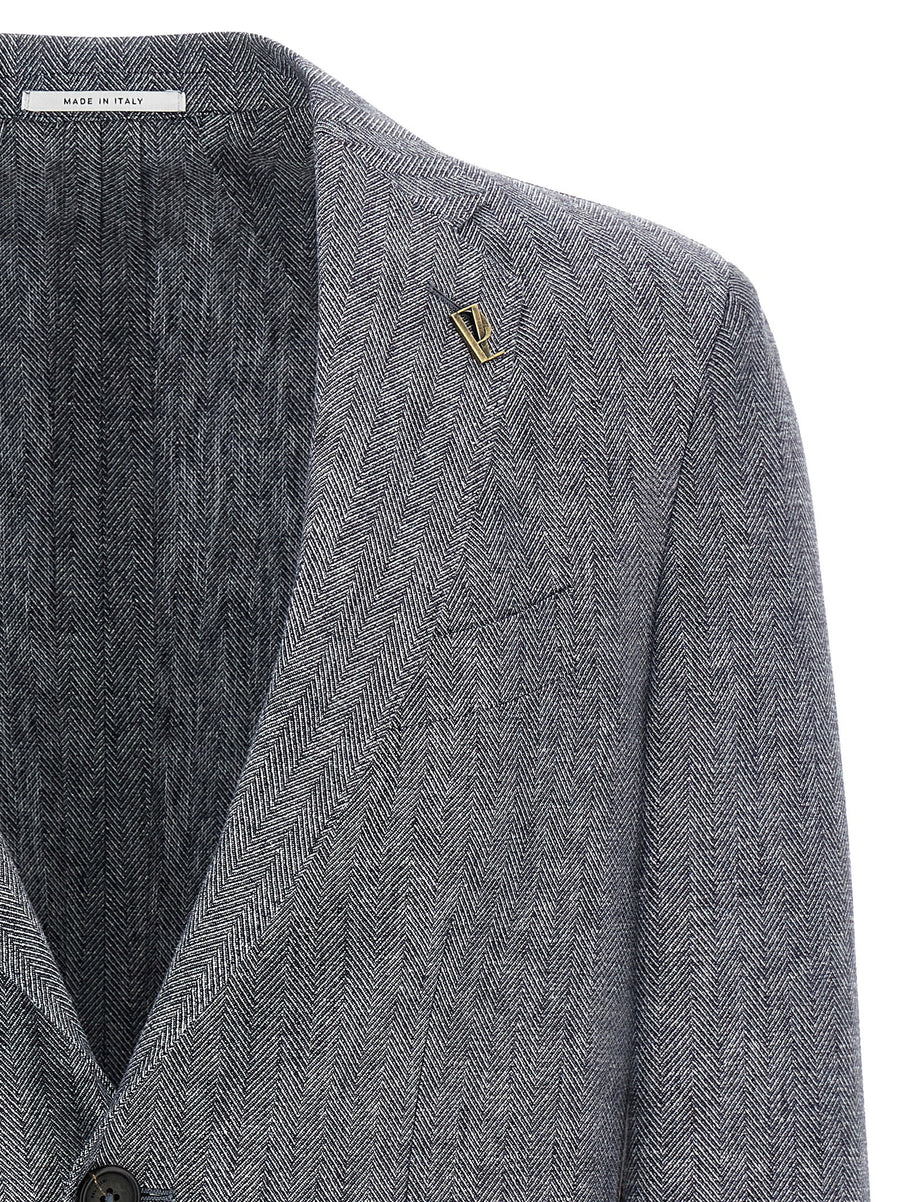 Pal Zileri Brera Blue Linen-Blend Blazer For Women With Elegant Chevron Texture Italian Tailoring Smart Casual Looks