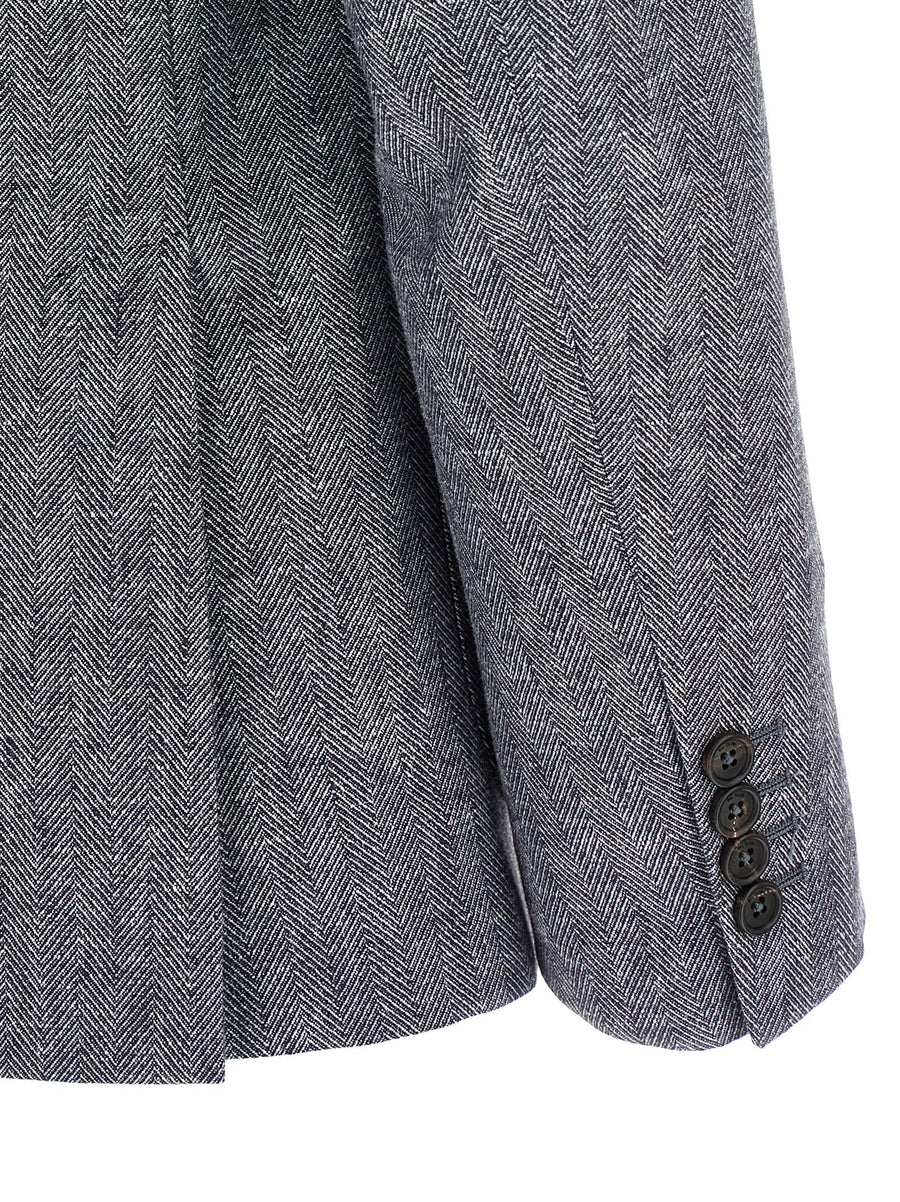 Pal Zileri Brera Blue Linen-Blend Blazer For Women With Elegant Chevron Texture Italian Tailoring Smart Casual Looks