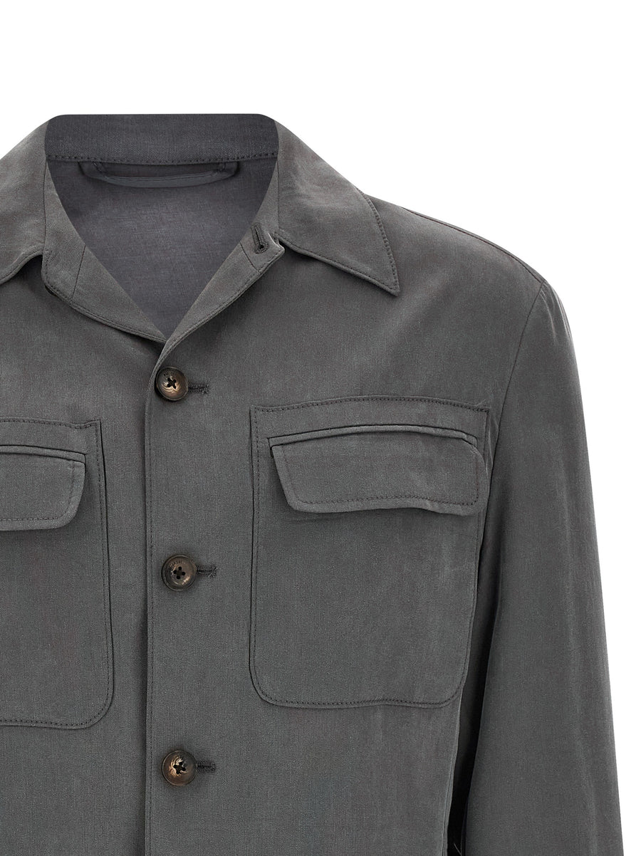 Pal Zileri Capsule Overshirt Gray Lyocell Lightweight Unlined Jacket For Men Spring Summer 2026
