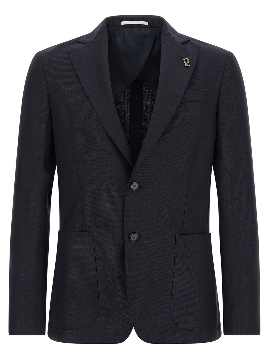Pal Zileri Baron Blazer Blue Pique Wool Deconstructed Tailoring With Mirror Lapels And Removable Brooch For Women