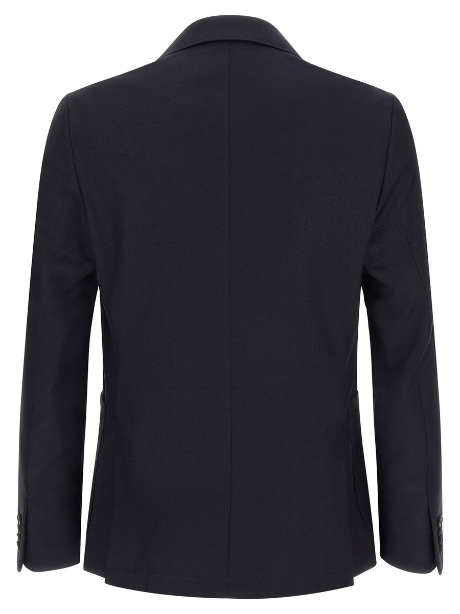 Pal Zileri Baron Blazer Blue Pique Wool Deconstructed Tailoring With Mirror Lapels And Removable Brooch For Women