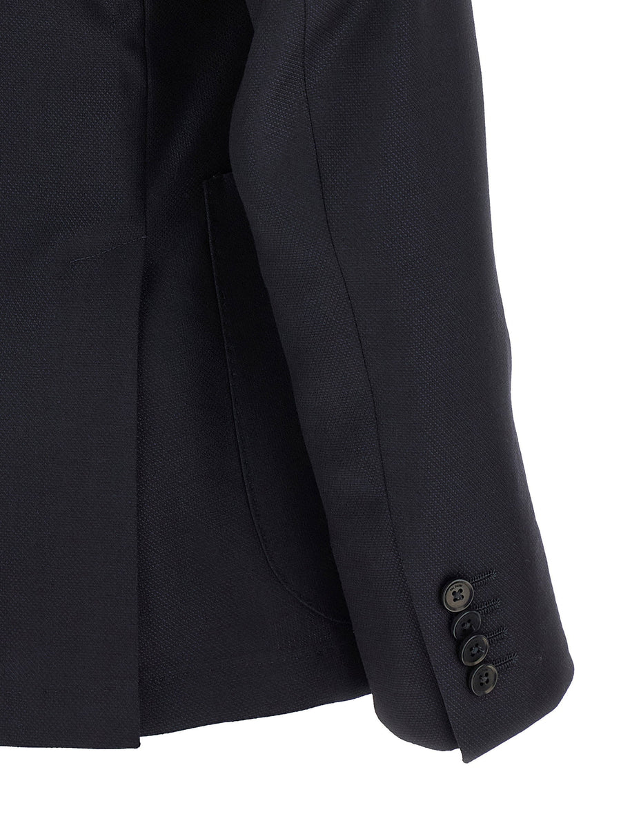 Pal Zileri Baron Blazer Blue Pique Wool Deconstructed Tailoring With Mirror Lapels And Removable Brooch For Women
