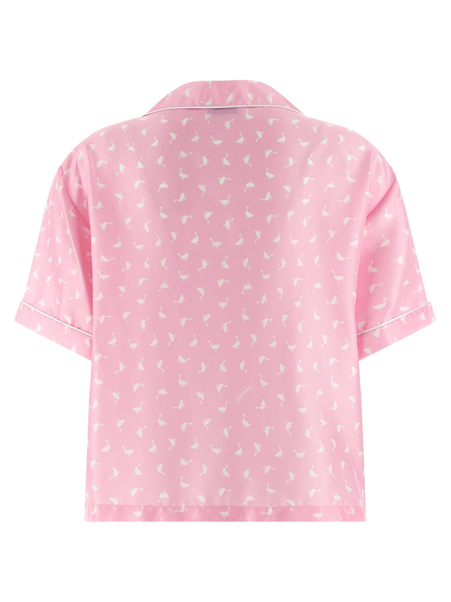 Moschino Silk Goose Shirt for Women Pink Print Pajama Crop Silk Twill Top Luxurious and Modern