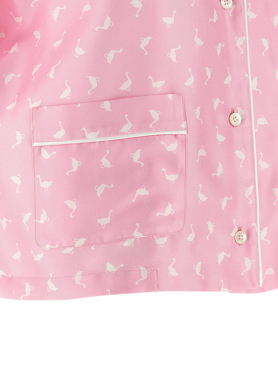 Moschino Silk Goose Shirt for Women Pink Print Pajama Crop Silk Twill Top Luxurious and Modern