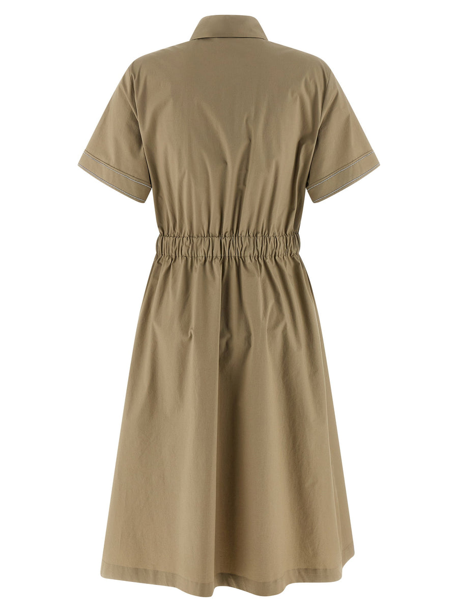 Peserico Elegant Green Cotton Poplin Chemisier Midi Dress With Front Button Closure For Women