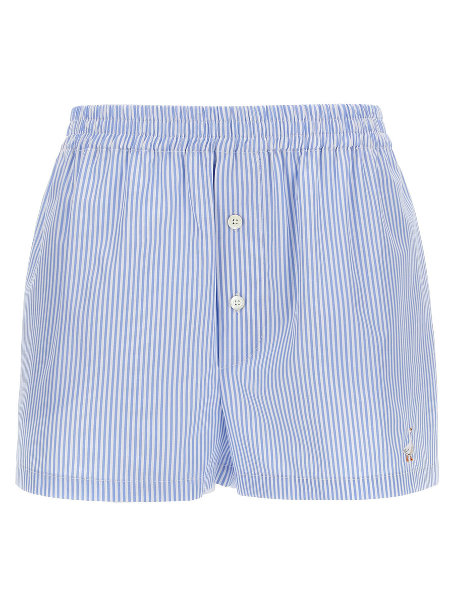 Moschino Poplin Shorts For Women Breathable Striped Light Blue Cotton Boxer Style Attitude Everyday Wear
