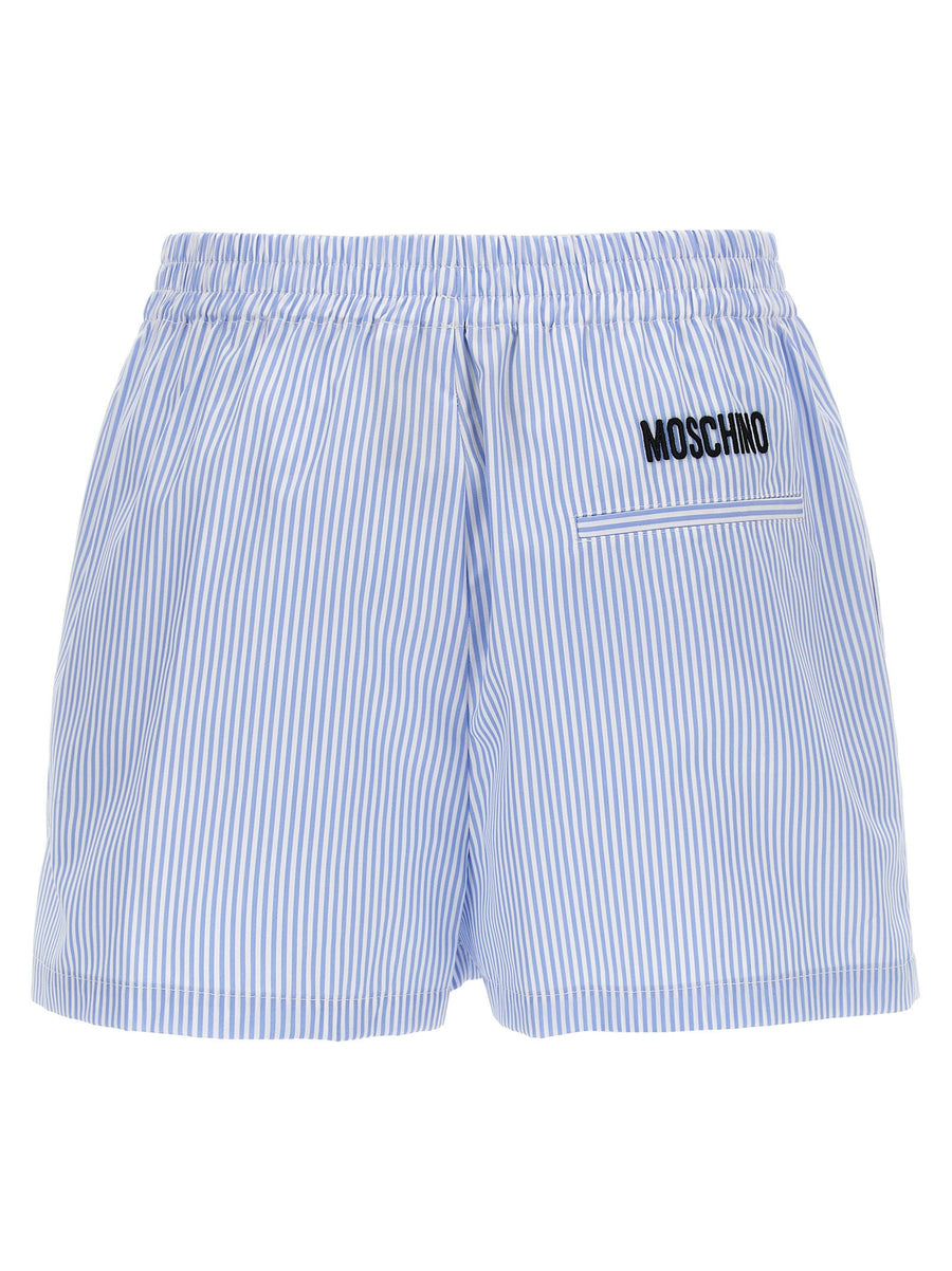 Moschino Poplin Shorts For Women Breathable Striped Light Blue Cotton Boxer Style Attitude Everyday Wear