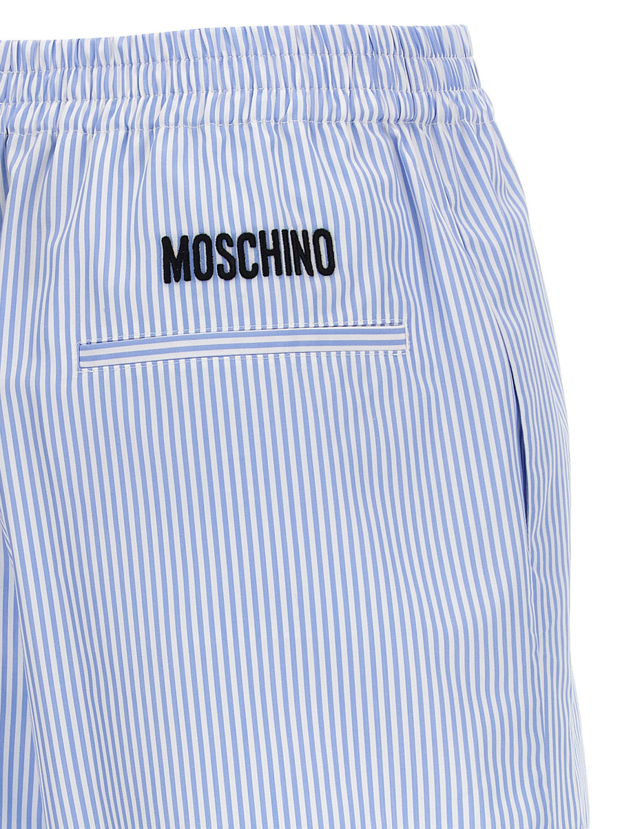 Moschino Poplin Shorts For Women Breathable Striped Light Blue Cotton Boxer Style Attitude Everyday Wear