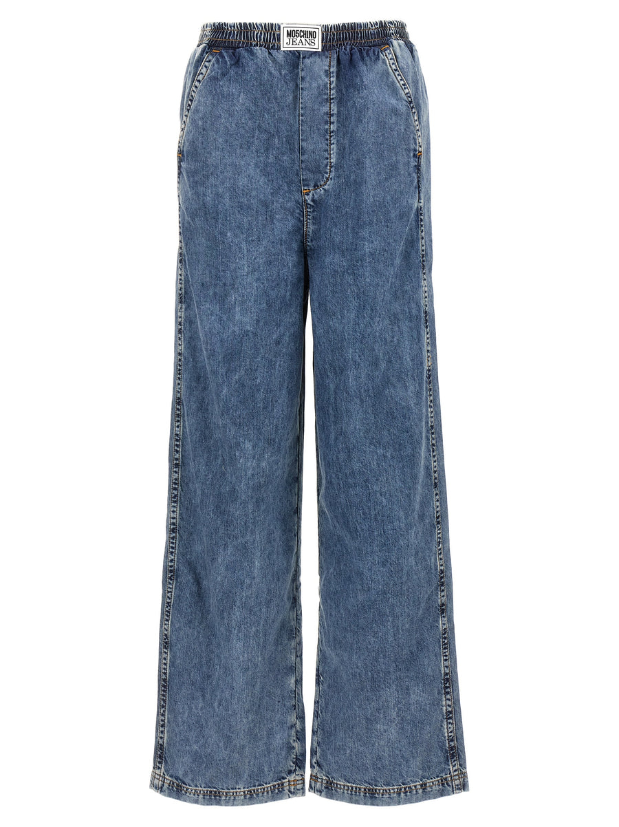 Mo5Ch1No Jeans Women Lightweight 100 Percent Cotton Denim With Back Embroidery And Elastic Waistband