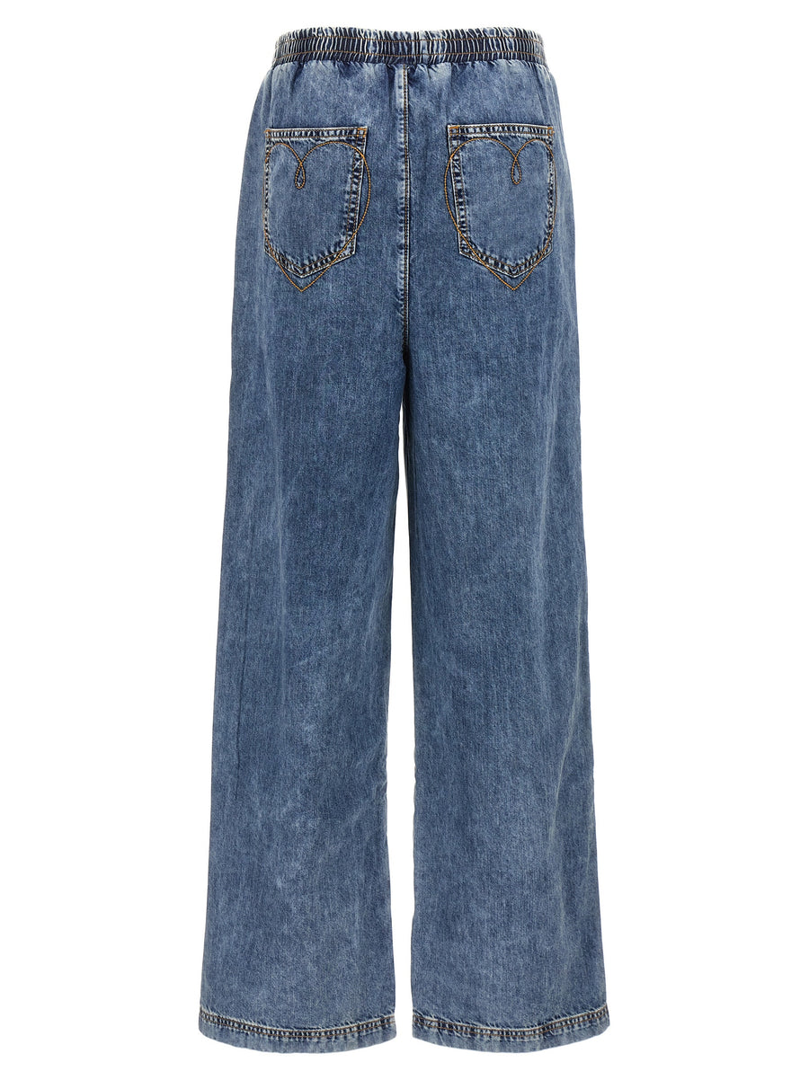 Mo5Ch1No Jeans Women Lightweight 100 Percent Cotton Denim With Back Embroidery And Elastic Waistband