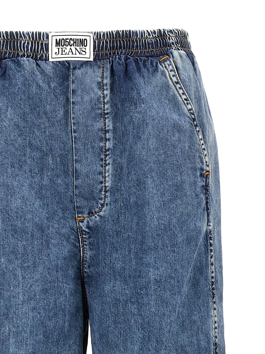 Mo5Ch1No Jeans Women Lightweight 100 Percent Cotton Denim With Back Embroidery And Elastic Waistband