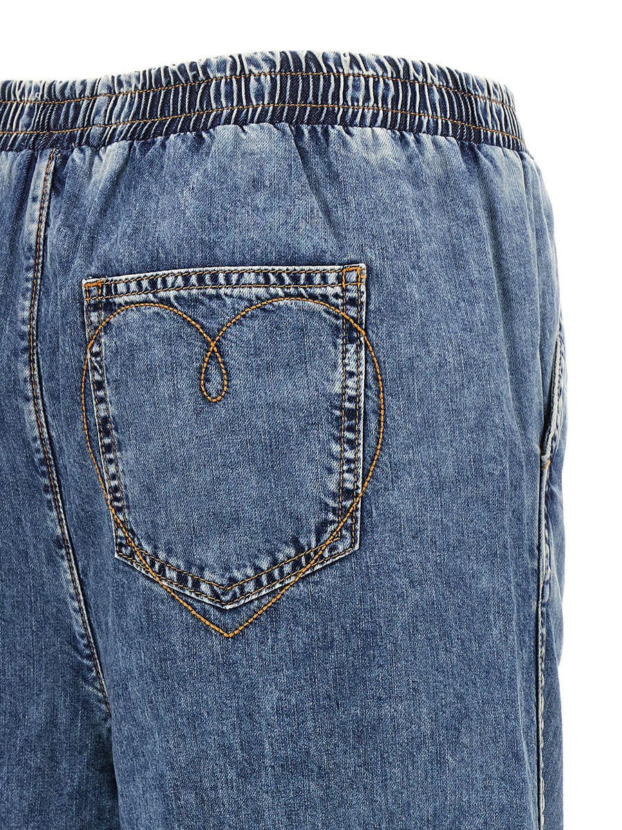 Mo5Ch1No Jeans Women Lightweight 100 Percent Cotton Denim With Back Embroidery And Elastic Waistband