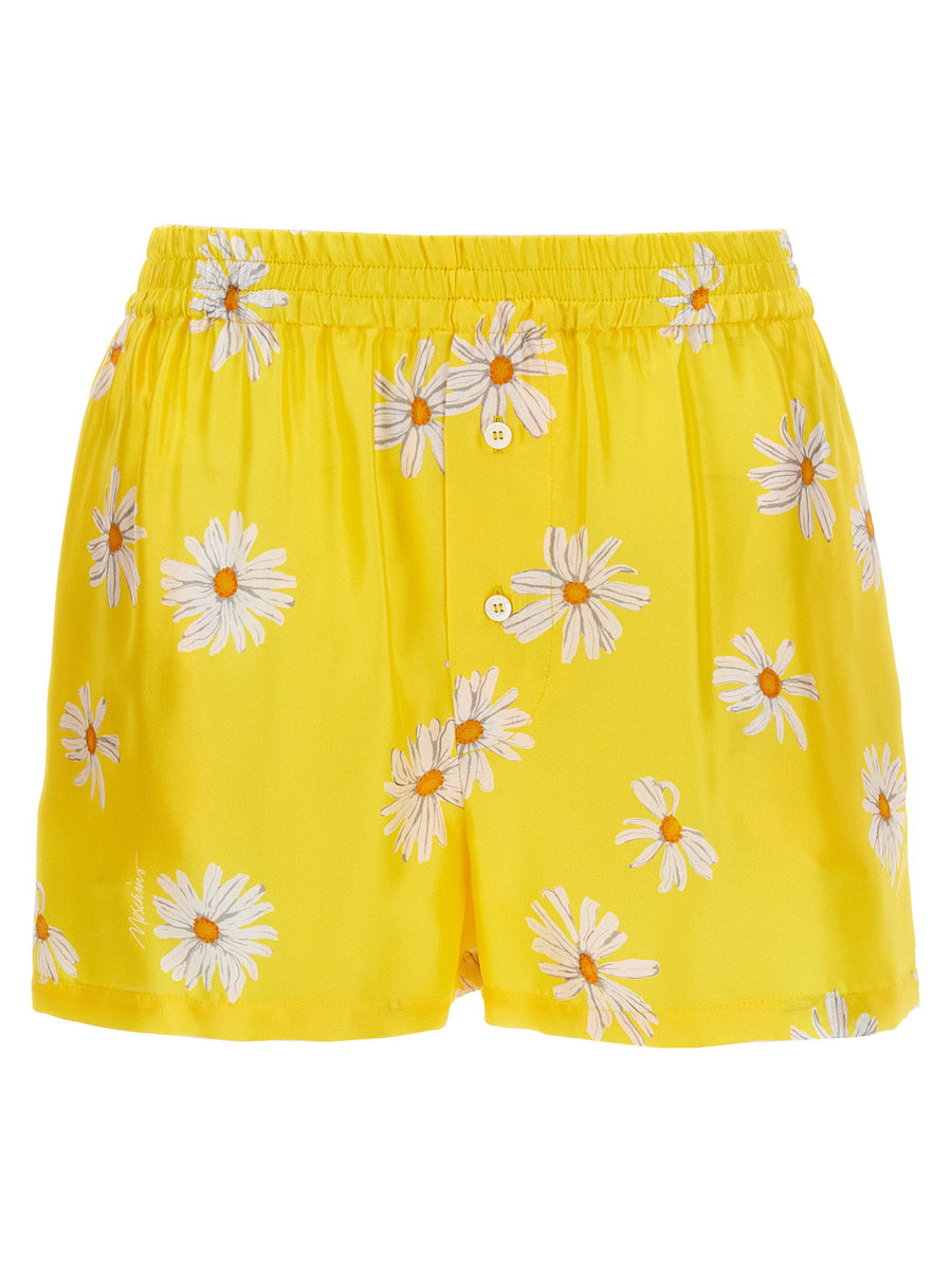 Moschino Silk Boxer Shorts for Women Yellow Allover Margherite Print 100 Percent Silk Luxury