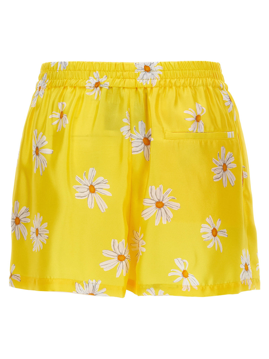 Moschino Silk Boxer Shorts for Women Yellow Allover Margherite Print 100 Percent Silk Luxury