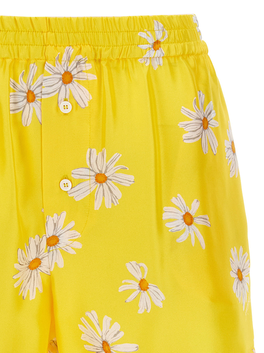 Moschino Silk Boxer Shorts for Women Yellow Allover Margherite Print 100 Percent Silk Luxury