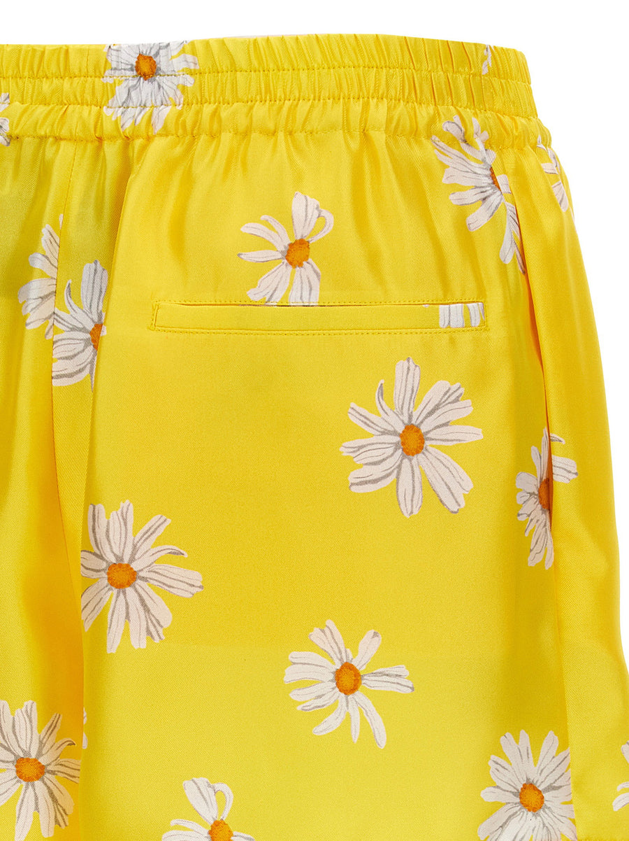 Moschino Silk Boxer Shorts for Women Yellow Allover Margherite Print 100 Percent Silk Luxury