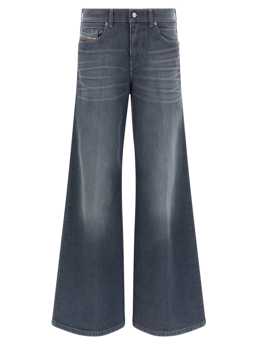 Diesel 1978 D Akemi Jeans For Women Gray Stonewashed Cotton Denim Wide Leg Flared Vintage Inspired Comfort