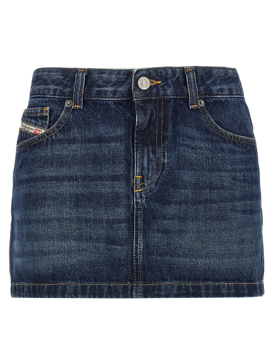 Diesel De Ron Denim Mini Skirt For Women Casual Low Waist With Front Zip Five Pockets 100 Percent Cotton Blue