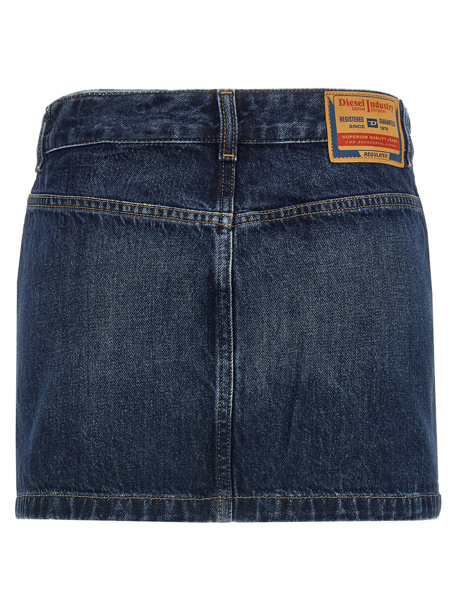 Diesel De Ron Denim Mini Skirt For Women Casual Low Waist With Front Zip Five Pockets 100 Percent Cotton Blue