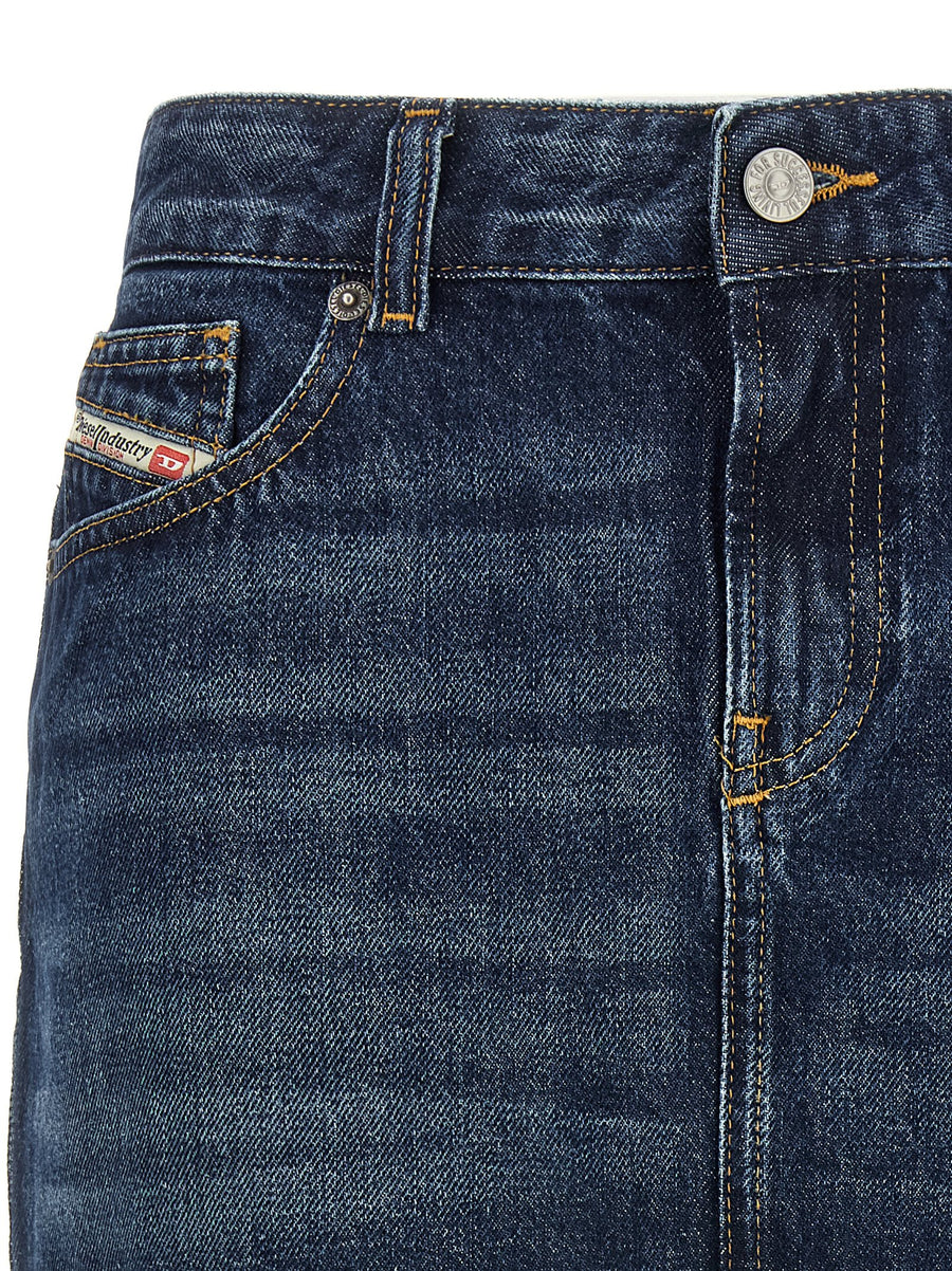 Diesel De Ron Denim Mini Skirt For Women Casual Low Waist With Front Zip Five Pockets 100 Percent Cotton Blue