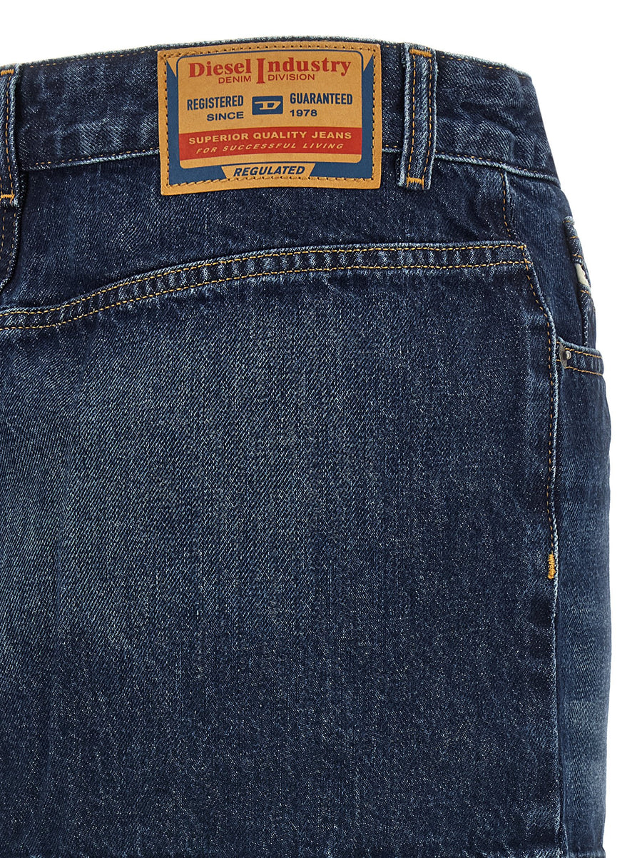 Diesel De Ron Denim Mini Skirt For Women Casual Low Waist With Front Zip Five Pockets 100 Percent Cotton Blue