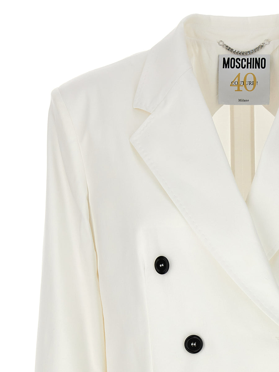 Moschino White Cotton Double-Breasted Blazer For Women Polished Silhouette Versatile Timeless